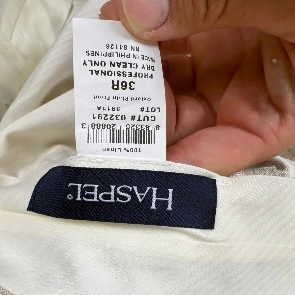 Haspel Mens 36R Oatmeal Beige 100% Linen Oxford Plain Front Trousers Pants 36x29